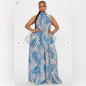 Blue and White Halter Maxi romper